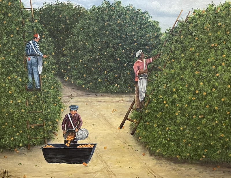 OLD SAN MARINO CALIFORNIA ORANGE GROVES 1960s OIL ON CANVAS PAINTING ORIG SIGNED gallery