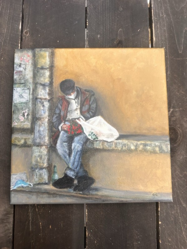 Surrealism Man In Cityscape The Essential Worker  Oil Painting Original Signed