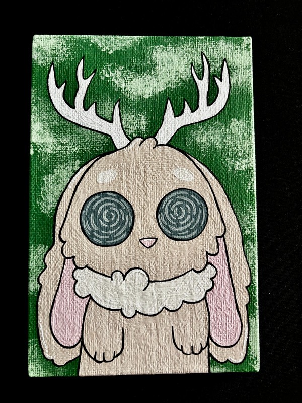 Jackalope Cryptid- Canvas Painting (4×6″)