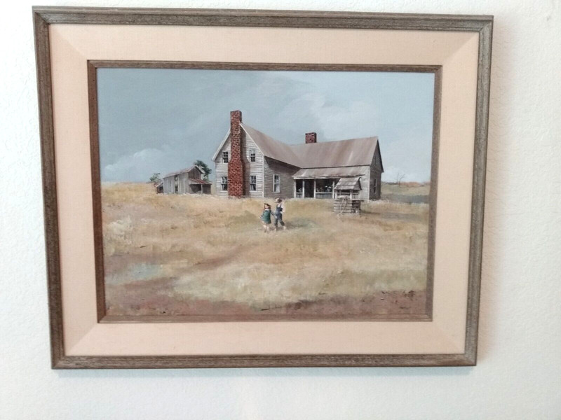 Ann Mount Original Acrylic Rural Setting Farmhouse Landscape Framed Painting