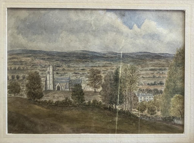 ANTIQUE WATERCOLOUR PAINTING Genuine British Primitive Landscape c1860 BEAUTIFUL gallery