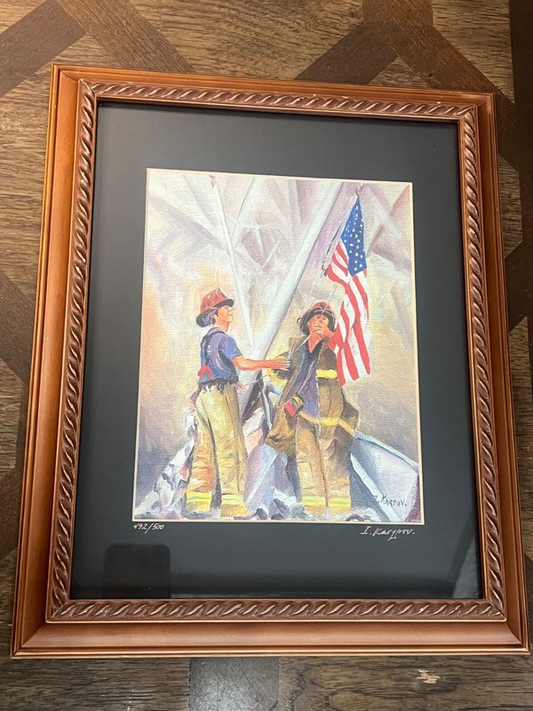 Signed Numbered Framed “Raising the Flag at Ground Zero” 9/11 Painting I. Kartov