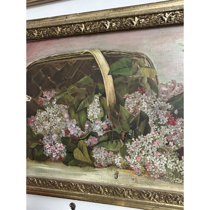 Paul de Longpre Original Oil Painting Lilacs Basket Bees Signed gallery
