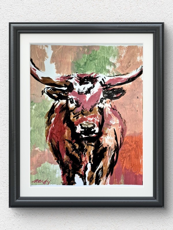 Original Rustic 11×14 Abstract Longhorn Acrylic Signed Painting Home Decor P262