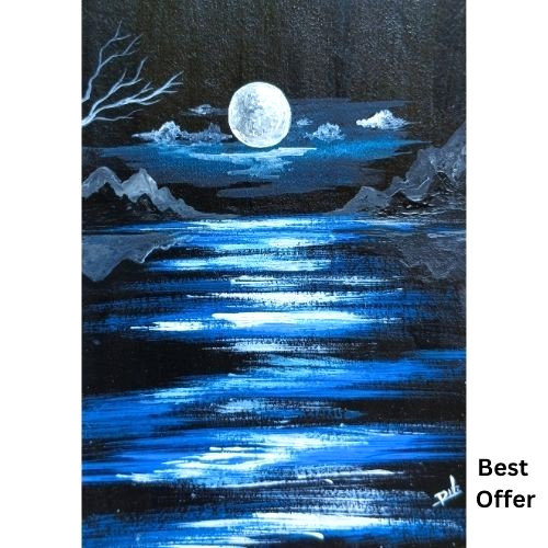 ACEO Original Landscape Nature Sky Night Moon Acrylic Art Card Hand Painting NEW