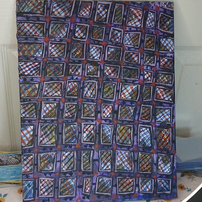 Abstract Geometric Grid Painting on Stretched Canvas & Wood, Unframed, 1pc