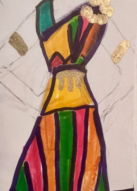 aceo OOAK original trading card painting by MaryAnn Lucas fashion dress VI
