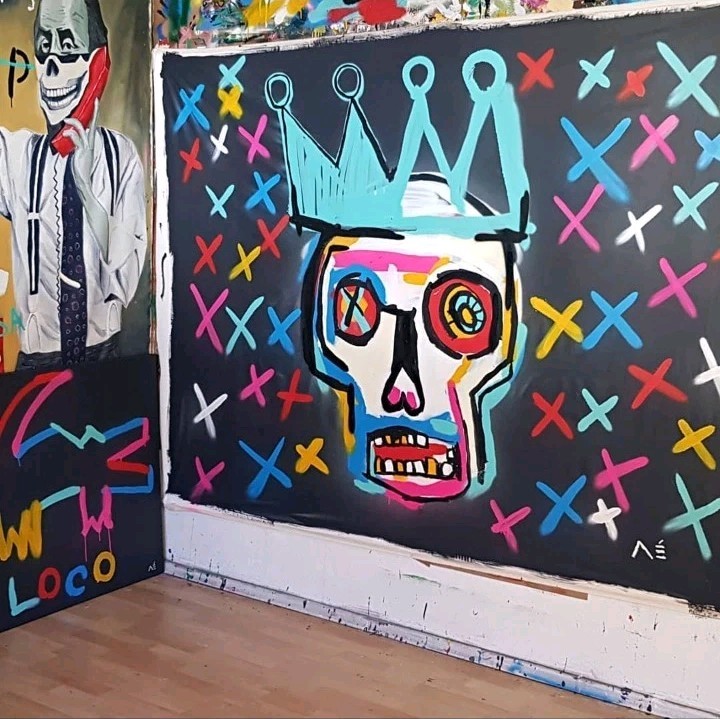 Painting MANUEL MANÉ | “SKULL & CROWN” | Monumental Unique 1/1 | 150x190cm