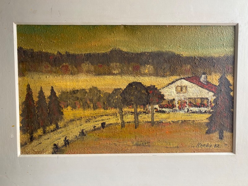 Oil Painting Sign Ernst Cancer 1982 Die Driveway to The Farm An Field Landscape gallery