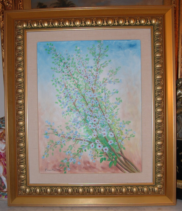 VTG ORIGINAL FRAMED SIGNED OIL CHERRY BLOSSOM BLOOM FLOWERS ARTIST: FIORENTINO
