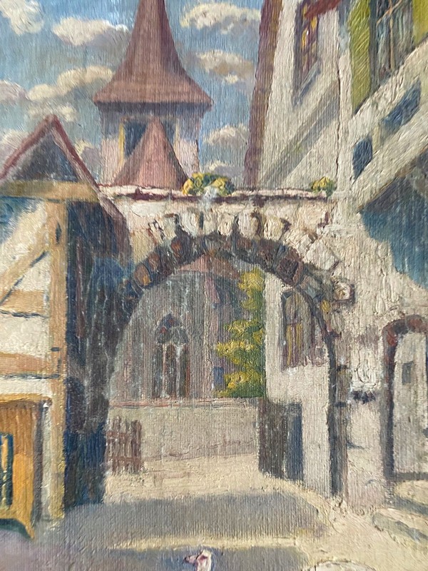Oil Painting Monogr.fpr 1911 Geese Before Sttadttor With Church Tuscany Style gallery