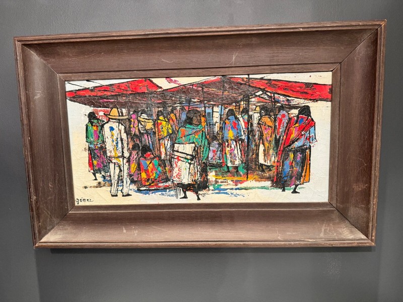 GOMEZ «MARKET PLACE SCENE» ORIGINAL ABSTRACT OIL PAINTING ON CANVAS (OOAK)