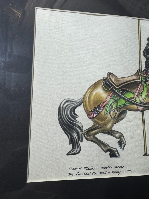 Superb Karen L Fraser "Carousel Horse" Watercolor Painting - Signed/Framed gallery