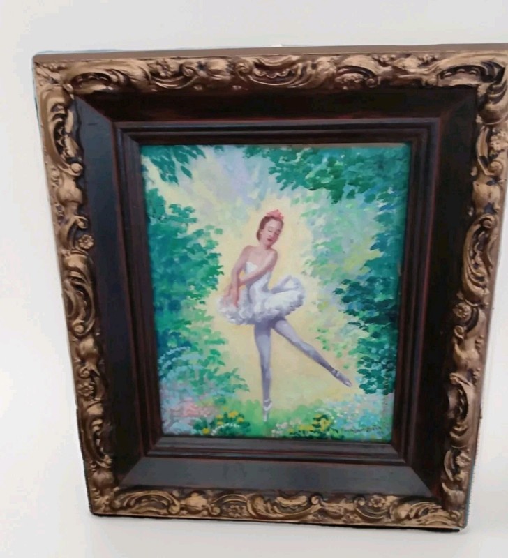 1973 Artist Signed Oil Painting Artwork Art Framed Ballerina Ballet Dancer Dance gallery