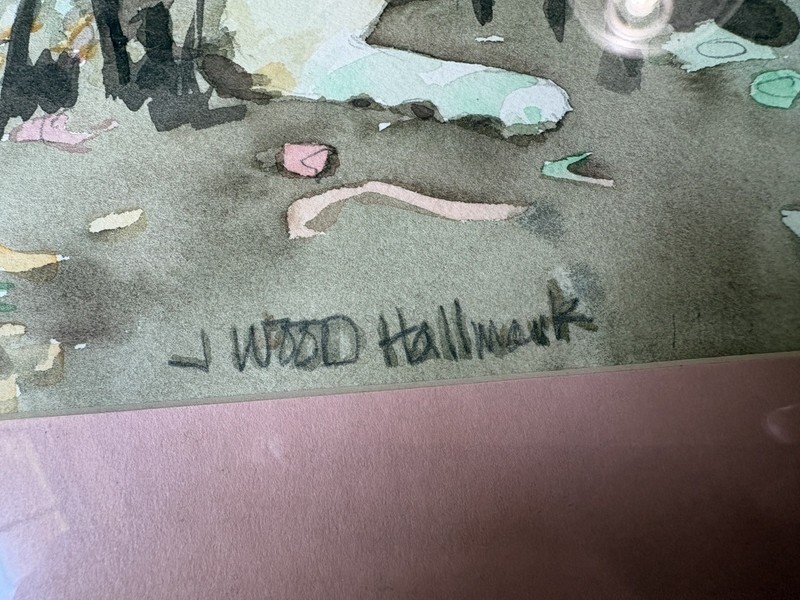 VTG Painting J Wood Hallmark Watercolor Abstract Cat 17x21 Signed Matted Framed gallery