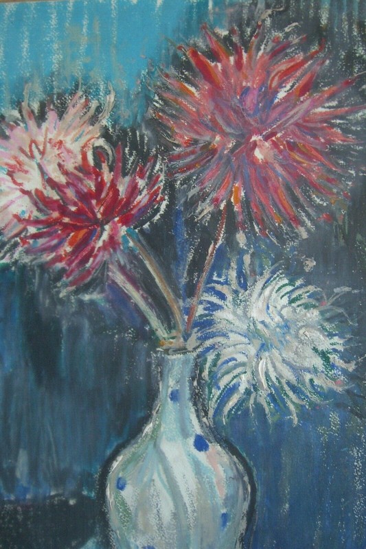 Pastell 1963 Chrysanthemen Signed Monogram Expressionist Flowers gallery