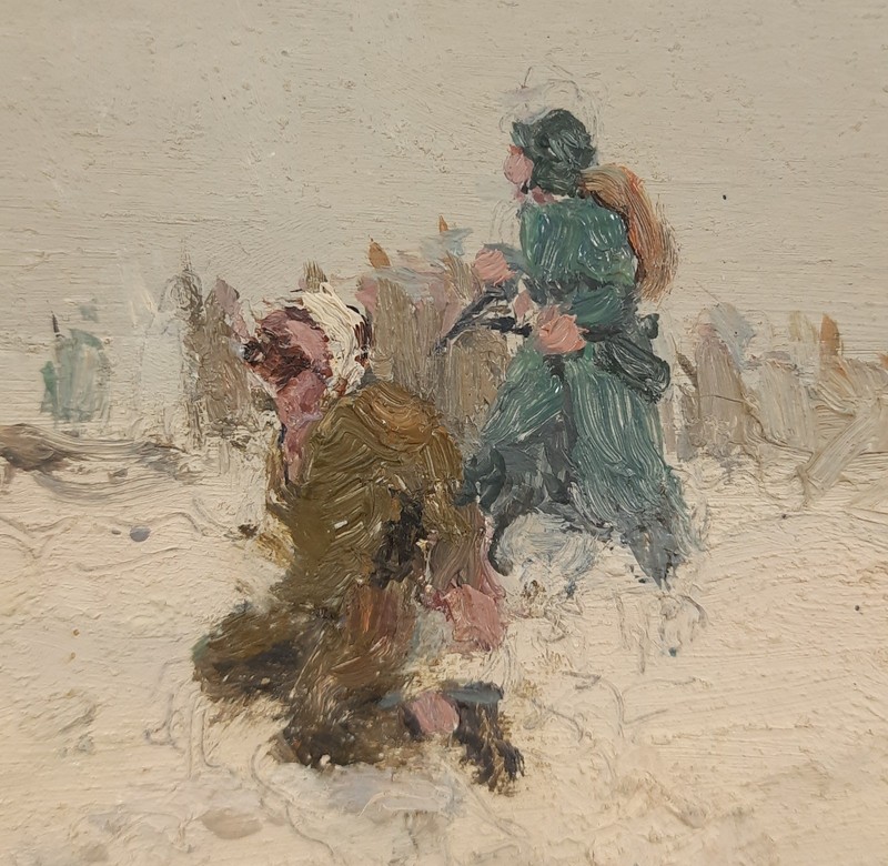 Vintage War Scene Oil Painting 1970s, Soviet Captured Soldiers, WWII, Framed gallery