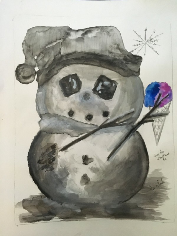 Original lori clark 18" x 24" Graphite SAM the SNOWMAN #2 Painting LARGE U.S. gallery