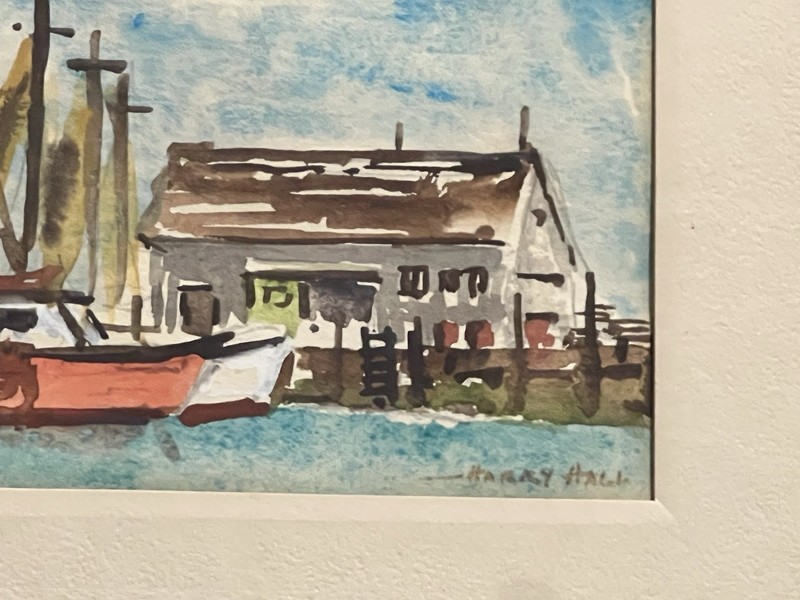 Harry Hall Original Watercolor Painting Cape Cod Harbor / Boat gallery