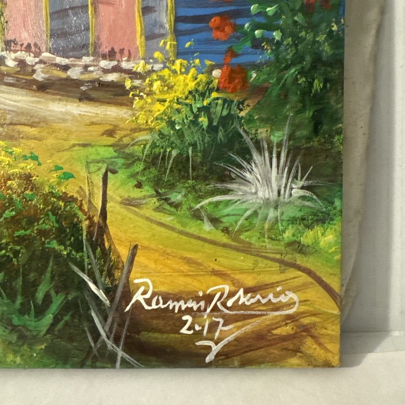 Original Signed Ramon Rosario Painting 2017 – Tropical House Landscape 17”x9” gallery