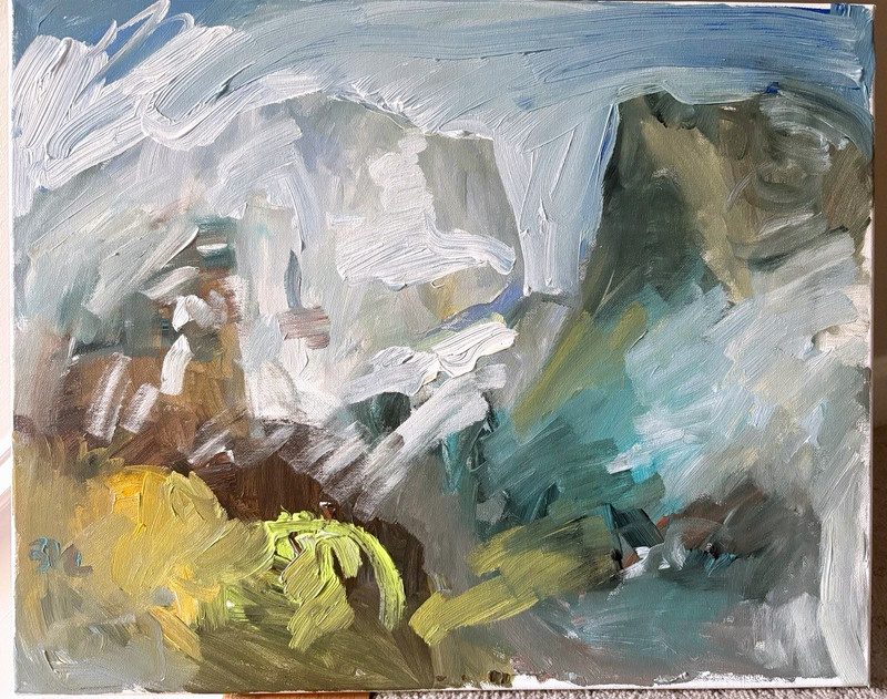 Cubism Mountain Abstract Landscape Painting On Canvas 16”x20” Original Signed