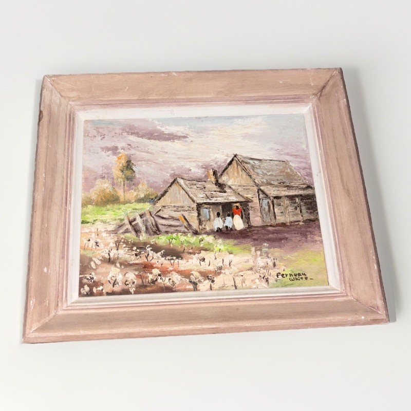 Mid Century Folk Art Oil Painting Permanent Pigments Cincinnati Cabin Framed