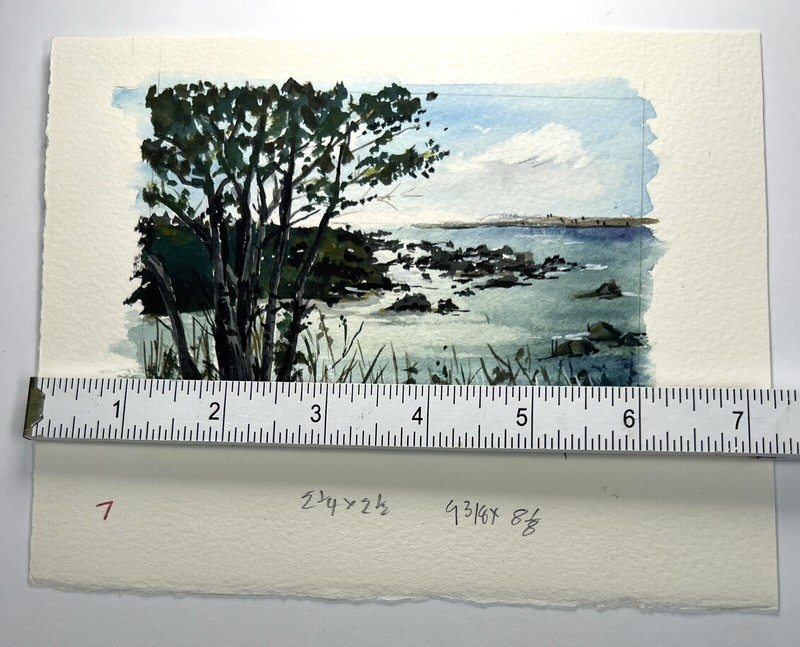 Jim Davel Original Watercolor Painting Lake Coastal View 4x5" Path Edge Fine Art gallery