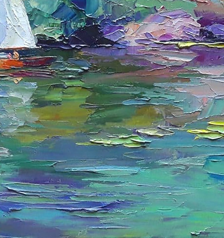 Oil Painting White Sailboat Serdyuk B. Unframed Original Wall Hanging nSerb699 gallery