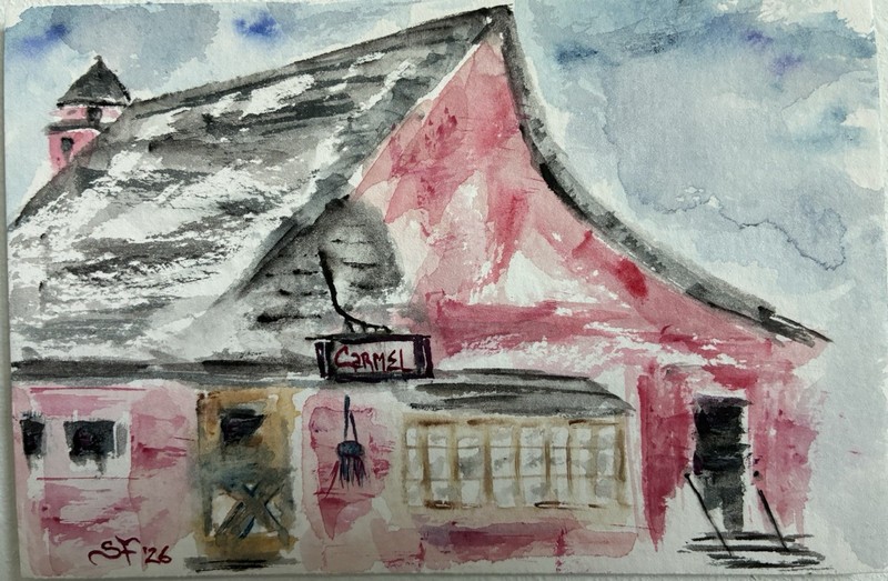 Carmel-By-The-Sea Original Hand-Painted Watercolor 4”x6” Pink Cottage