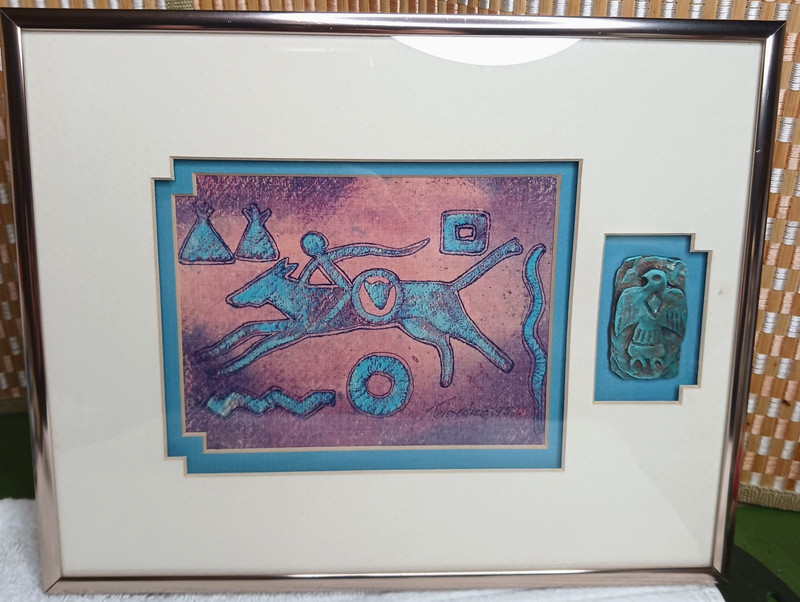 Cleo Teissedre Signed Primitive Watercolor Art & Bronze Artifact 1993 Vintage