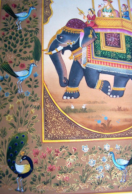 MOGHUL QUEEN PROCESSION SCENE ON ELEPHANT MINIATURE PAINTING FROM INDIA! gallery
