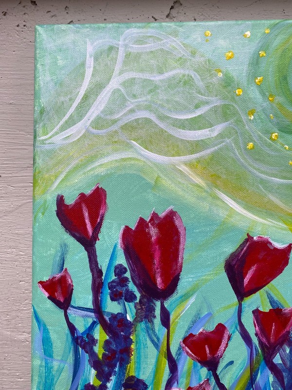 MOONLIT TULIP GARDEN — Original Acrylic Painting 20" x 16" gallery