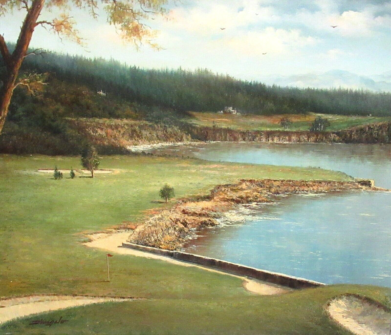 D'ANGELO PEBBLE BEACH GOLF COURSE LANDSCAPE ORIGINAL OIL ON CANVAS PAINTING gallery