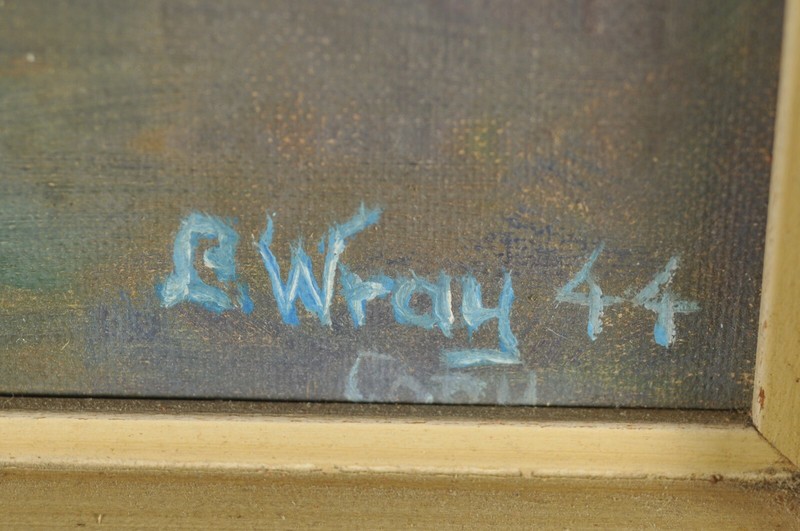 Later acrylic painting of an earlier oil on canvas board, B. Wray, 1944 gallery