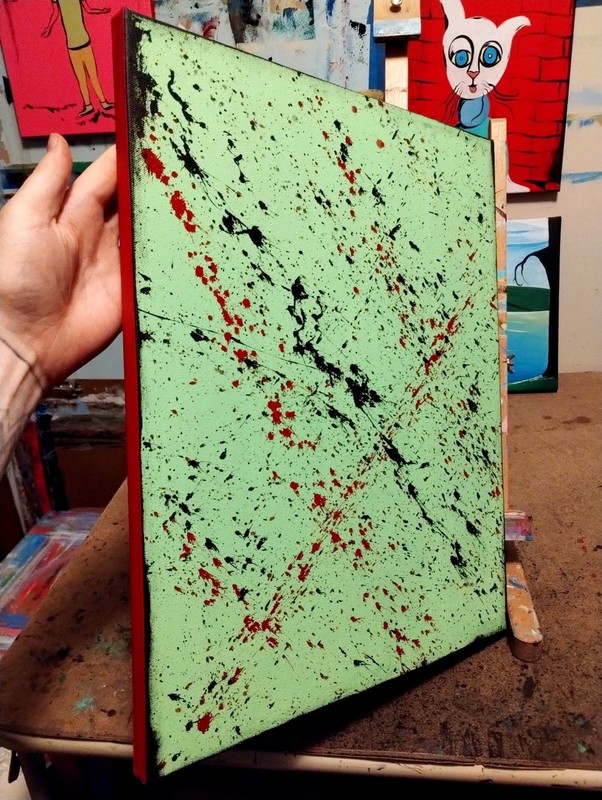 ABSTRACT EXPRESSIONISM SPLATTER PAINTING ON STRETCHED CANVAS..16 X 20 BY: JORDO