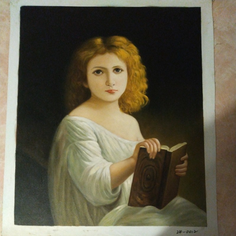 The Story Book, William Adolphe BouguerHand painted oil on canvas. 20×24, Repro.