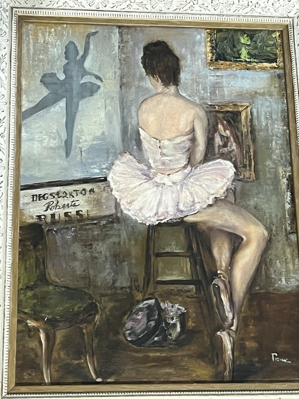 Vintage Original 60s Oil on Canvas Ballerina Dancer 18 X 24 SIGNED BY ARTIST gallery