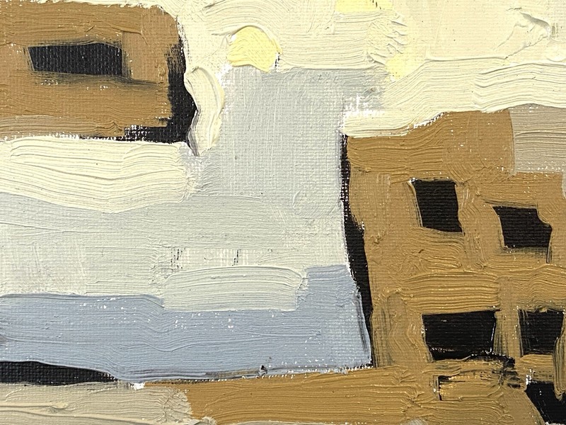 Small Surreal Semi Abstract Landscape Original Oil Painting 8x8 Aldo Cherres Art gallery