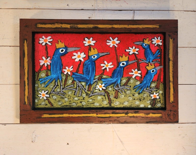John Sperry Outsider Southern Primitive Folk Art BLUEBIRDS Birds Painting gallery