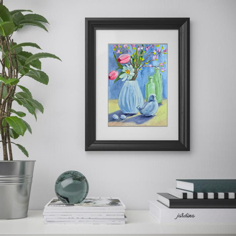 Tulips Flowers Oil Painting 15x20cm Vase Bird Bottles Painting on Painting Board gallery