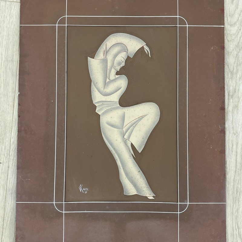 Original Painting by Gustave Kaitz Art Deco Female Gouache C1940’s
