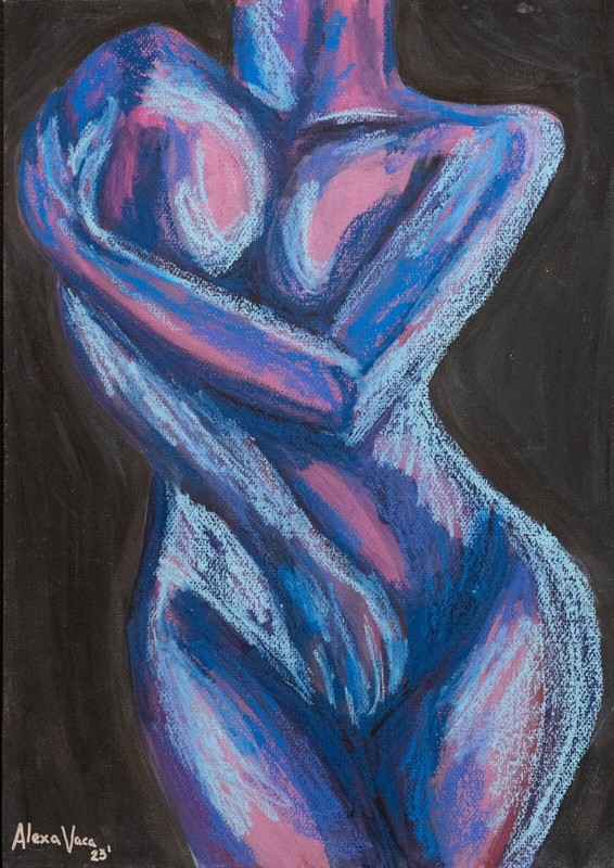 Original Acrylic & Oil Pastels Painting on Artist Paper «Sirena Nocturna»