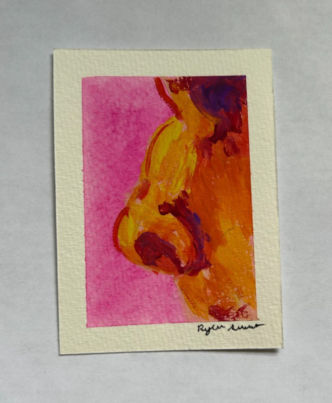 original portrait nose gouche painting aceo 2.5 x 3.5