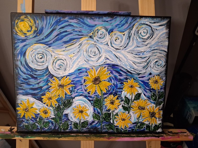 «Sunny days» original , stretchcanvas, sunflower , acrylic, light reflecting