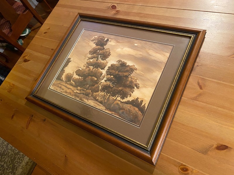Watercolor Framed with Glass Double Matted Tree Excellent Cond Beautiful Frame gallery