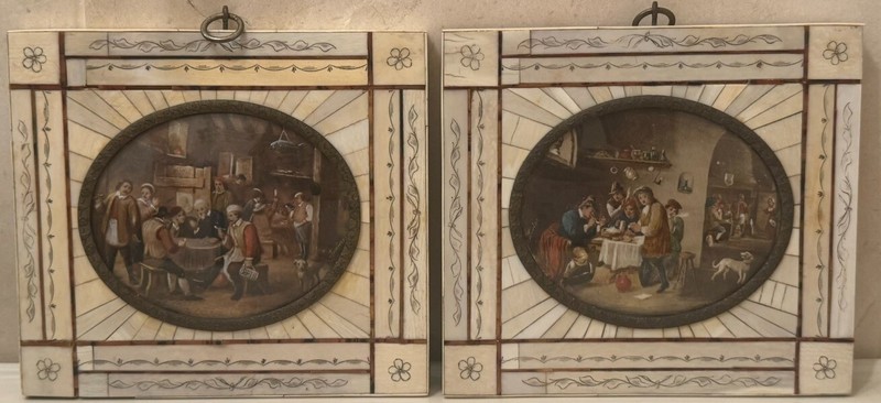 PAIR OF ANTIQUE MINIATURE HAND PAINTINGS SCENE