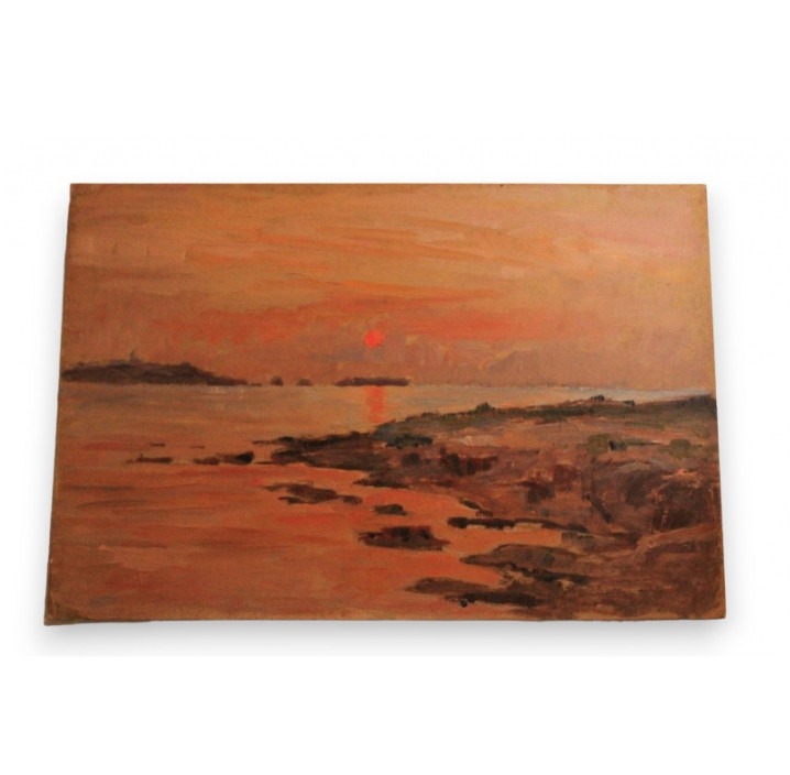 Paul Sokoloff (1873–1968) Original Oil on Panel “Sunset, Le Brusc” Seascape