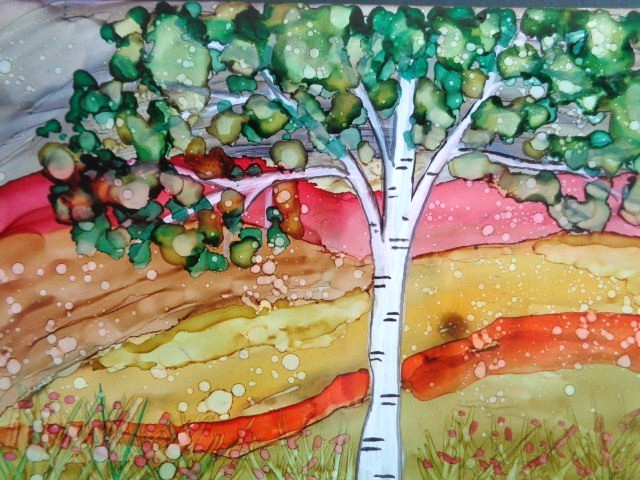 One Of A Kind – Original COLORFUL MOUNTAINS HILLS BIRCH TREE Landscape Painting