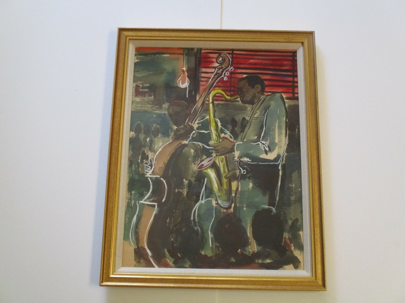VINTAGE PAINTING AFRICAN AMERICAN MUSICIAN JAZZ BAND MID CENTURY MODERNIST