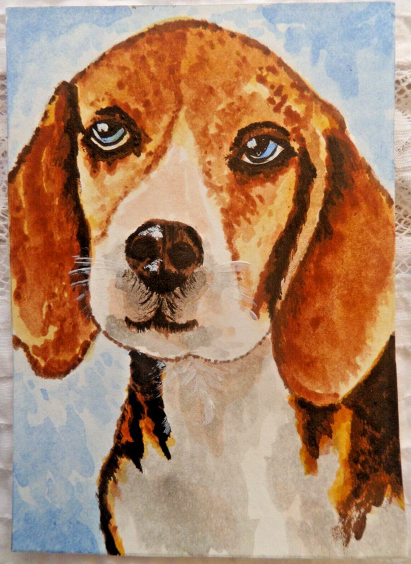 Original ACEO Art Card DOG Painting Miniature Ooak Acrylic sri lanka A002